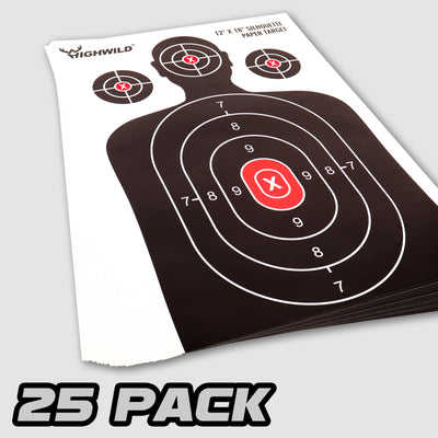 Tactical Silhouette Shooting Paper Targets - 12x18 Inches, 25-Pack Black and White