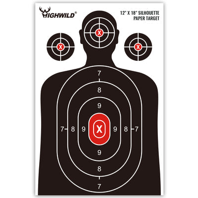 Tactical Silhouette Shooting Paper Targets - 12x18 Inches, 25-Pack Black and White