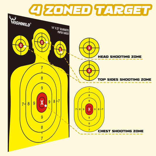 Tactical Silhouette Paper Targets - 14X22 Inches, (Black & Yellow) 50 Pack