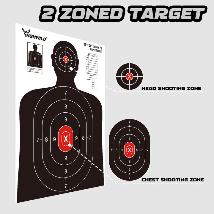 Tactical Silhouette Paper Targets - 23x35 Inches (White & Black) 5 Pack