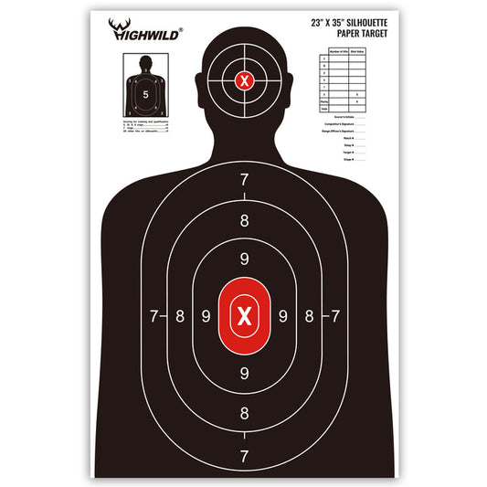 Tactical Silhouette Paper Targets - 23x35 Inches (White & Black) 5 Pack