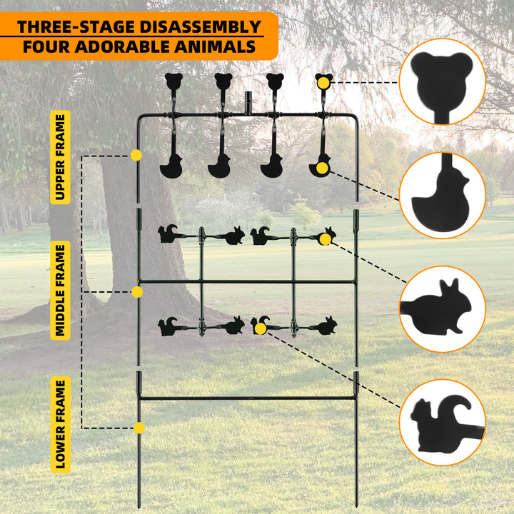 Resetting Multi-Shot Air Gun Pellet BB Gun Target 3-Section Detachable with Adjustable Paper Stand