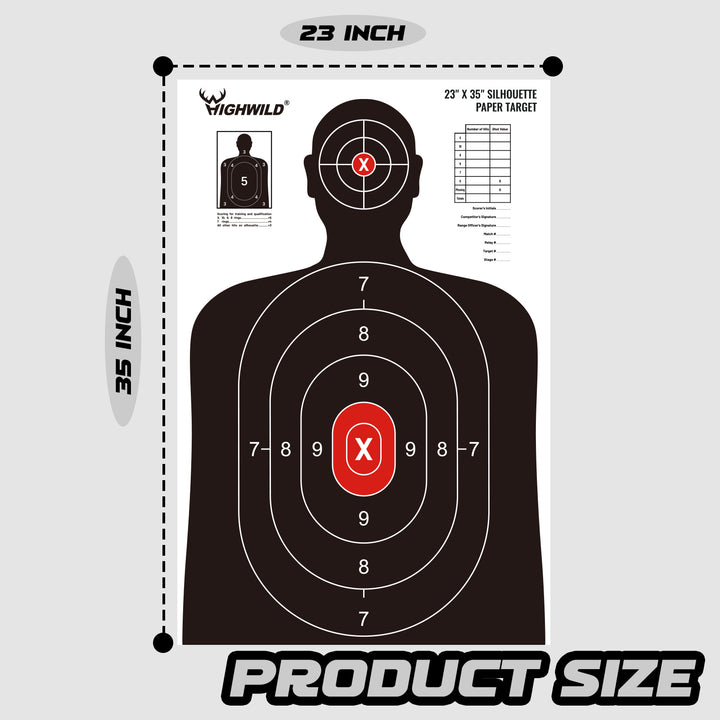 Tactical Silhouette Shooting Range Paper Targets - 23X35 Inches,(Black & White) 20 Pack