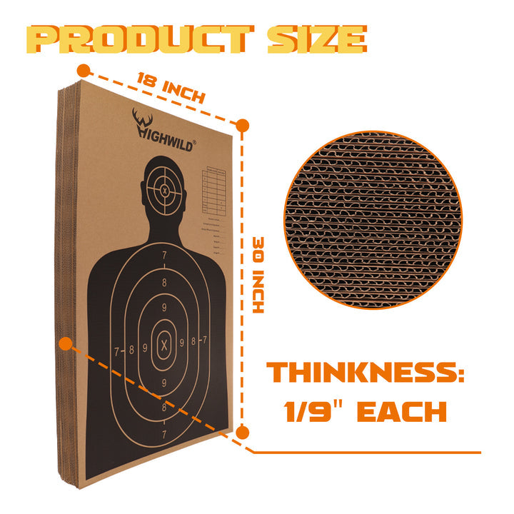 Premium Cardboard Shooting Targets - 18" x 30", Pack of 25