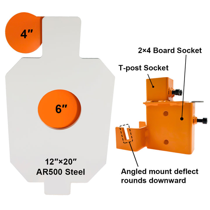 Elite 12" X 20" X 3/8" AR500 Steel Bullseye Hostage Target / Target Mount Bracket