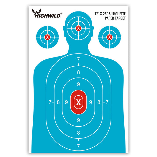 Tactical Silhouette Shooting Range Paper Targets - 17X25 Inches, (White & Light Blue) 25 Pack