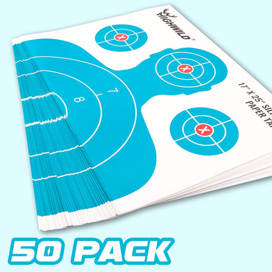 Tactical Silhouette Shooting Range Paper Targets - 17X25 Inches, (White & Light Blue) 50 Pack