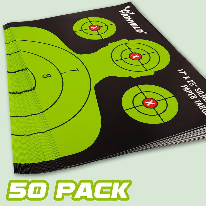 Tactical Shooting Range Silhouette Paper Target, 17x25 Inches (Black & Green) 50 Pack