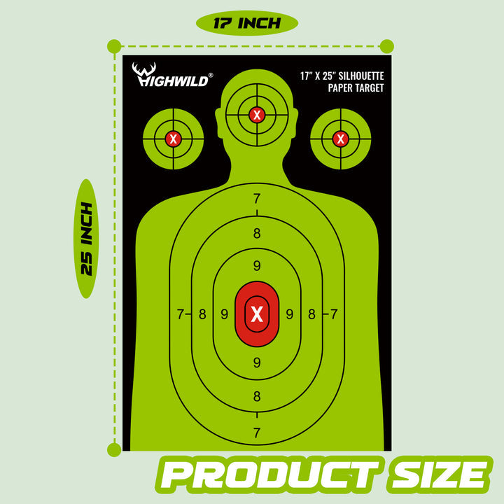 Tactical Shooting Range Silhouette Paper Target, 17x25 Inches (Black & Green) 50 Pack