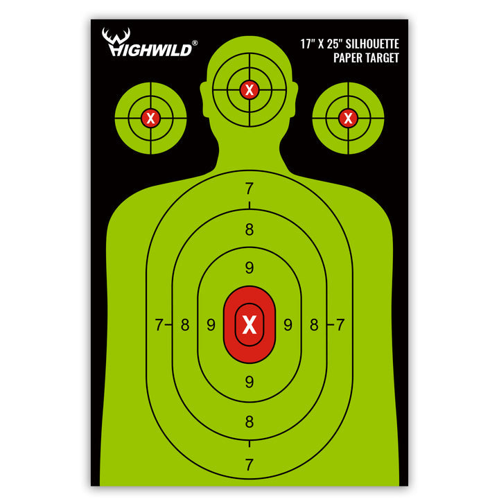 Tactical Shooting Range Silhouette Paper Target, 17x25 Inches (Black & Green) 50 Pack